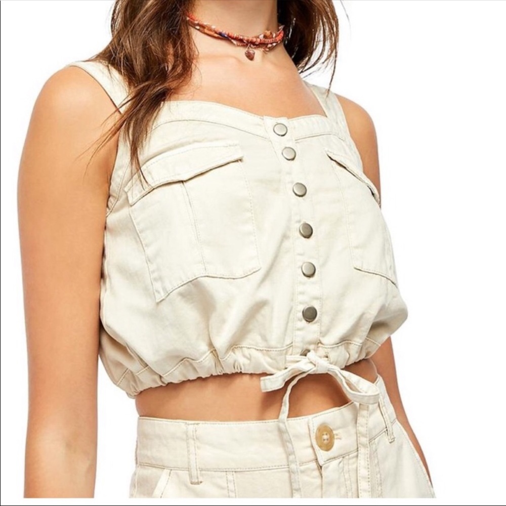 Free people New ivory palm desert Denim crop Top S